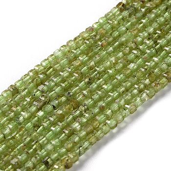 Natural Peridot Beads Strands, Grade AB, Faceted, Square, 2.5x2.5x2.5mm, Hole: 0.6mm, about 166~176pcs/strand, 15.71''~15.87''(39.9~40.3cm)