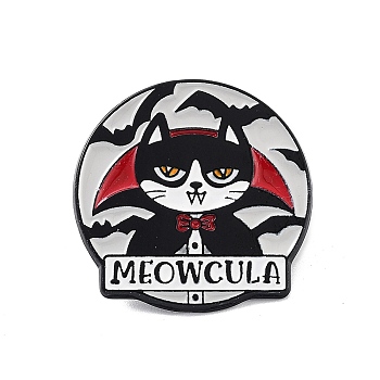 Gothic Vampire Cat Zinc Alloy Enamel Pins, Halloween Brooch, for Backpack Clothes, Cat Shape, 30x30x1.5mm