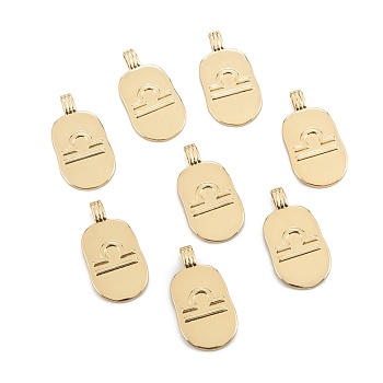 Brass Pendants, Long-Lasting Plated, Oval with Constellation, Real 18K Gold Plated, Libra, 24x12.5x2mm, Hole: 3.5x1.5mm