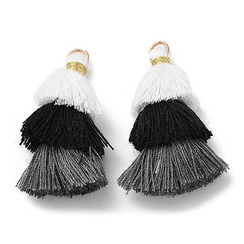 Polycotton Tassel Pendant Decorations, with Iron Loops, Black, 34~45x4~5mm, Hole: 3mm
