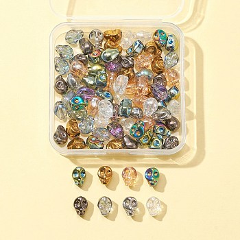 80Pcs 8 Colors Electroplate Glass Beads, Skull, Mixed Color, 10x8x6~7mm, Hole: 1mm, 10pcs/color