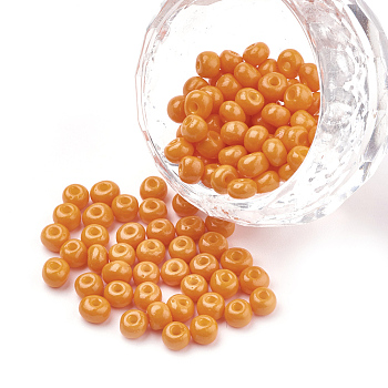 6/0 Baking Paint Glass Seed Beads, Round, Orange, 4~4.5x3mm, Hole: 1~1.2mm, about 4500pcs/bag, about 450g/bag