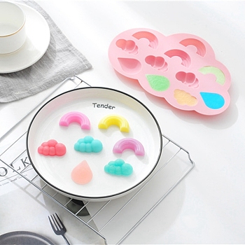 Food Grade Silicone Molds, Fondant Molds, For DIY Cake Decoration, Chocolate, Candy, UV Resin & Epoxy Resin Jewelry Making, Rainbow & Cloud & Teardrop, Pink, 227.5x145x13.5~14.5mm, Rainbow: 14.5x48.5mm, Cloud: 44.5x27.5mm, teardrop,: 45.5x32.5mm
