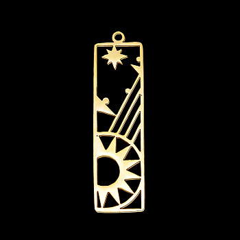 Vacuum Plating 201 Stainless Steel Pendants, Laser Cut, Rectangle with Sun & Star, Golden, 41x11x1mm, Hole: 1.5mm
