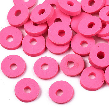 Handmade Polymer Clay Beads, for DIY Jewelry Crafts Supplies, Disc/Flat Round, Heishi Beads, Fuchsia, 8x1mm, Hole: 2mm, about 7202pcs/554g