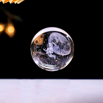 Inner Carving Glass Crystal Ball Diaplay Decoration, Fengshui Home Decor, Clear, Astronaut, 60mm