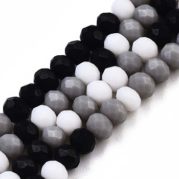 Opaque Glass Beads Strands, Imitation Jade Glass, Faceted Rondelle, Black, 3.5x3mm, Hole: 0.8mm, about 132pcs/strand, 14.84''(37.7cm)