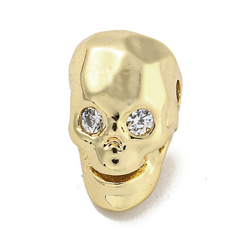 Brass Micro Pave Clear Cubic Zirconia Beads, Skull, Real 18K Gold Plated, 12x7x9mm, Hole: 1.8mm