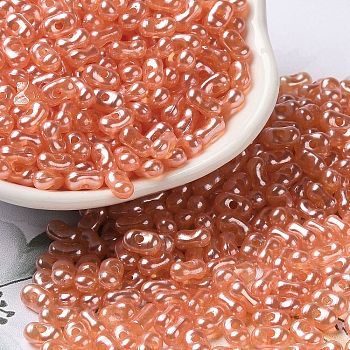 Opaque Acrylic Beads, Beans, Coral, 6x3.5x3mm, Hole: 1.2mm, about 10000pcs/500g