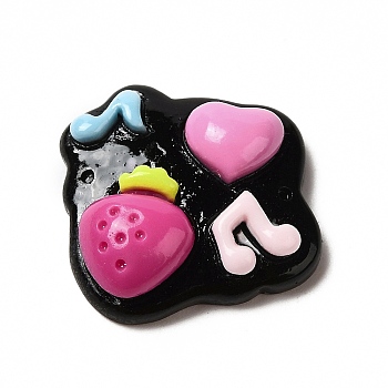 Opaque Resin Cabochons, Cloud, Black, Strawberry Pattern, 20x20x6.5mm