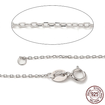 Trendy Unisex Rhodium Plated Sterling Silver Cable Chains Necklaces, with Spring Ring Clasps, Thin Chain, Platinum, 18 inch, 1mm