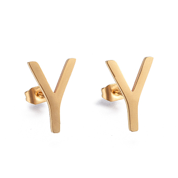 (Jewelry Parties Factory Sale)304 Stainless Steel Stud Earrings, Hypoallergenic Earrings, Alphabet, Letter.Y, 14.6x10x1mm, Pin: 0.8mm