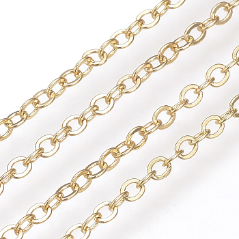 Brass Cable Chains, Soldered, Flat Oval, Real 18K Gold Plated, 1.5x1.2x0.3mm