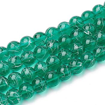 Drawbench Transparent Glass Beads Strands, Spray Painted, Round, Teal, 10mm, Hole: 1.3~1.6mm, 31.4 inch