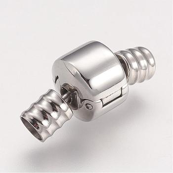 304 Stainless Steel European Clasps with Cord Ends, Column, Stainless Steel Color, 19x10x10mm, Hole: 3mm