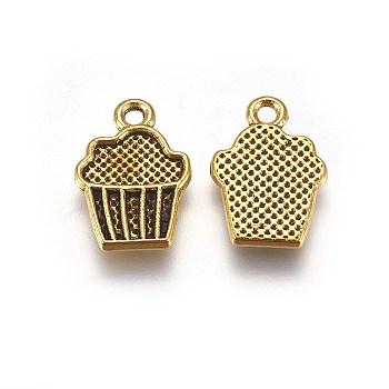 Tibetan Style Alloy Drink Charms, Cupcake, Cadmium Free & Lead Free, Antique Golden Color, Size: about 16mm long, 11mm wide, 2mm thick, hole: 1.5mm