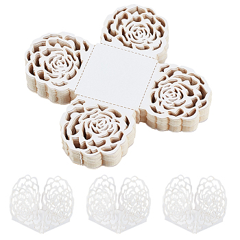 50Pcs Rose Flower Window Paper Candy Packaging Boxes, White, 10.4x10.4x0.01cm, Finished Product: 3.5x3.5x3.3cm