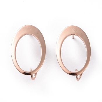 201 Stainless Steel Stud Earring Findings, with Vertical Loop and 316 Stainless Steel Pin, Oval, Real Rose Gold Plated, 19x12mm, Hole: 2.5mm, Pin: 0.7mm
