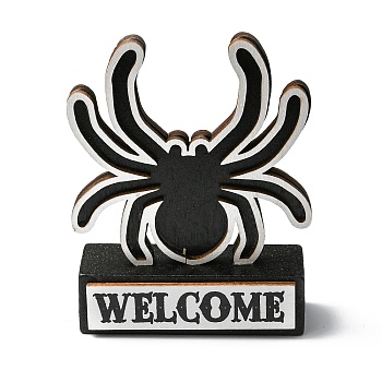 Wood Halloween Display Ornaments, Table Welcome Sign, Spider, 90x33x116mm