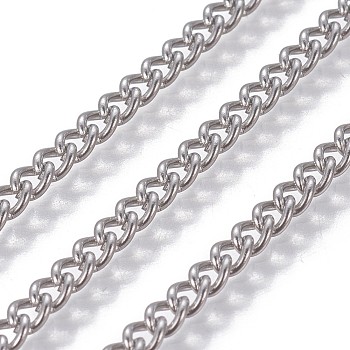 201 Stainless Steel Curb Chains, Unwelded, Stainless Steel Color, 4x3x2mm