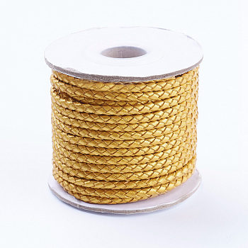Round Braided Cowhide Cords, Gold, 3mm, about 10.93 yards(10m)/roll