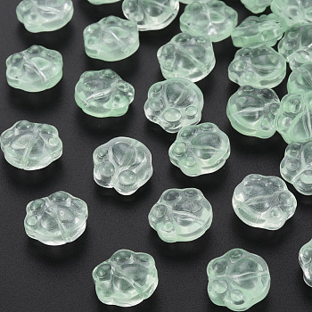 Transparent Baking Painted Glass Beads, Paw Print, Light Green, 13.5x15x8.5mm, Hole: 1.2mm