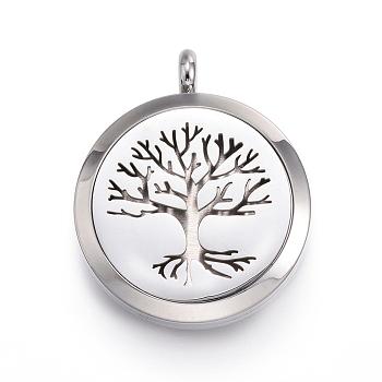 316 Surgical Stainless Steel Diffuser Locket Pendants, with Perfume Pad and Magnetic Clasps, Tree of Life, Stainless Steel Color, 36.5~37x30x6~6.5mm, Hole: 5mm, Inner Diameter: 23mm, 12Color/Set