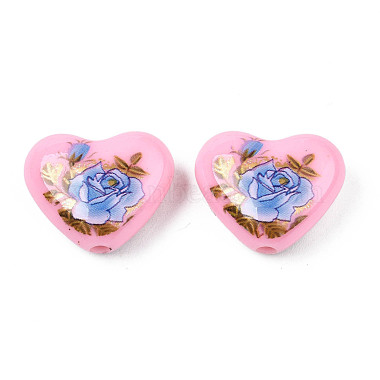 Flower Printed Opaque Acrylic Heart Beads(SACR-S305-28-H02)-2