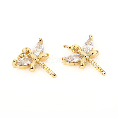 Golden Clear Dragonfly Brass+Cubic Zirconia Charms