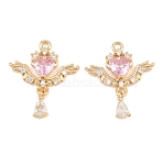 Brass Micro Pave Cubic Zirconia Pendants, Wing Charms, Real 18K Gold Plated, 23x20x4mm, Hole: 1.6mm(KK-L261-11G)