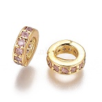 Brass Cubic Zirconia Rondelle European Beads, Large Hole Spacer Beads, Golden, Thistle, 7.5x2.5mm, Hole: 4.5mm(KK-E772-02F-G)