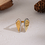 Adjustable 304 Stainless Steel Cuff Open Rings for Women, Wings, Real Gold Plated & Stainless Steel Color, 19.8mm, Inner Diameter: 17.8mm(ME6859-2)