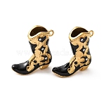 304 Stainless Steel Enamel Rhjinestone Pendants, Cowboy Boots Charms, Ion Plating(IP), Golden, Crystal, 27.5x29x10mm, Hole: 10x5.5mm(SA-L002-21G-01)
