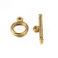 Tibetan Style Alloy Toggle Clasps, Antique Golden, Lead Free & Nickel Free & Cadmium Free, Ring: 13mm wide, 17mm long, Bar: 3mm wide, 24mm long, hole: 2mm(X-GLF0539Y-NF)