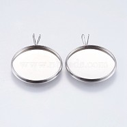 304 Stainless Steel Pendant Cabochon Settings, Plain Edge Bezel Cups, Flat Round, Stainless Steel Color, Tray: 20mm, 27x22x2mm, Hole: 2x3mm(STAS-I069-37-20MM)