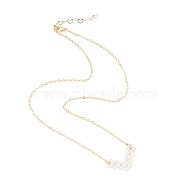 Shell Pearl Heart Pendtant Necklace with Brass Chains, Golden, 16.54 inch(42cm)(NJEW-TA00089)