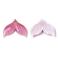Transparent UV Printed Acrylic  Pendants, with Spray Paint Bottom, Whale Tail Shape, Deep Pink, 24.5x29.5x4mm, Hole: 1.4mm(TACR-S136-001C)