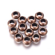 Tibetan Style Rondelle European Beads, Large Hole Beads, Cadmium Free & Nickel Free & Lead Free, Red Copper, 5.5x9.5mm, Hole: 5mm, about 840pcs/1000g(TIBEB-482-R-NR)