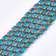 Electroplate Glass Beads Strands, Edge Plated, Rectangle, Deep Sky Blue, 9.5~10x7.5~8x4mm, Hole: 1mm, about 30pcs/strand, 11.4 inch(EGLA-S188-10F)
