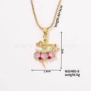 Fashionable Luxury Trendy Dancer Brass Rhinestone Pendant Necklace with Box Chain for Women Girl, Colorful, 15.75 inch(40cm)(UY8932)