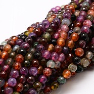 Faceted Natural Agate Round Beads Strands, Dyed, Colorful, 6mm, Hole: 1mm, about 64pcs/strand, 14.7 inch(G-E319A-6mm-08)