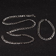 304 Stainless Steel Figaro Chains Necklaces and Bracelets Jewelry Sets, with Lobster Claw Clasps, Faceted, Stainless Steel Color, 23.42 inch(595mm), 215mm(8-1/2 inch), 6.8mm(SJEW-L430-07P)