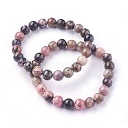 Natural Rhodonite Beads Stretch Bracelets, Round, 2 inch~2-1/8 inch(5.2~5.5cm), Beads: 8~9mm(X-BJEW-F380-01-B16)