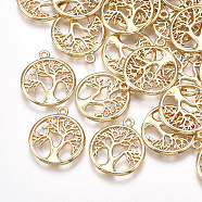 Brass Pendants, Flat Round with Tree of Life, Real 18K Gold Plated, 18x15x1.5mm, Hole: 1.2mm(X-KK-T035-87)