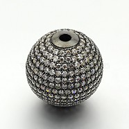 Brass Micro Pave Cubic Zirconia Round Beads, Cadmium Free & Lead Free, Clear, Gunmetal, 20mm, Hole: 3mm(ZIRC-M039-13B-RS)