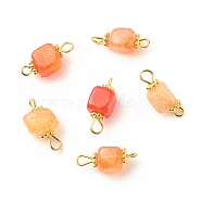 Natural Agate Connector Charms, with Golden Plated Iron Findings, Cube, Dark Orange, 17~18x7~7.5x6.5~7mm, Hole: 2~3.5mm(PALLOY-JF01587-03)