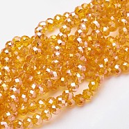 Electroplate Glass Beads Strands, AB Color Plated, Faceted, Rondelle, Orange, 6x4mm, Hole: 1mm, about 85~88pcs/strand, 16.1~16.5 inch(41~42cm)(X-EGLA-D020-6x4mm-51)