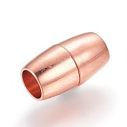 Brass Magnetic Clasps with Glue-in Ends, Oval, Rose Gold, 16x9mm, Hole: 6mm(KK-F773-01RG)