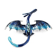 Dragon Alloy Rhinestone Brooches, Enamel Pins, Antique Silver, Blue, 70x78x13mm(JEWB-K018-08AS-03)