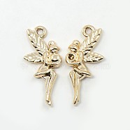 Nickel Free & Lead Free Golden Plated Alloy Fairy Pendants, Long-Lasting Plated, Halloween, Golden, 25x12x3mm, Hole: 1mm(PALLOY-J169-46G-NR)